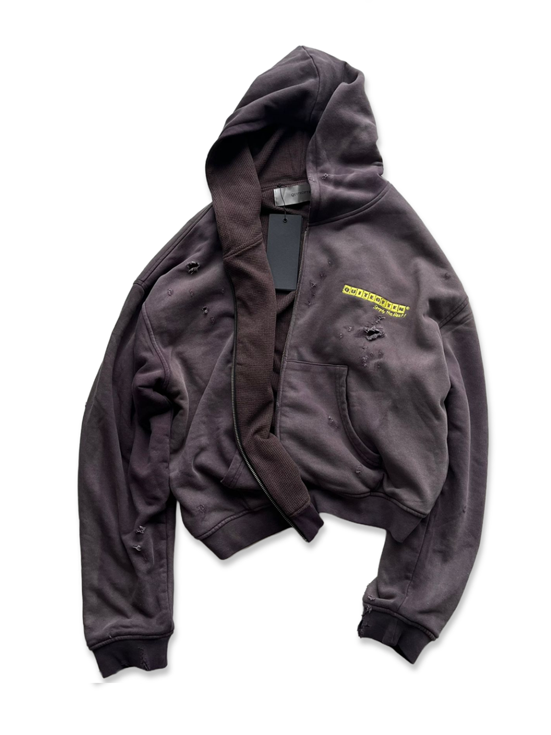 DOUBLE LAYERED WAFFLE LINED HOODIE PLUM