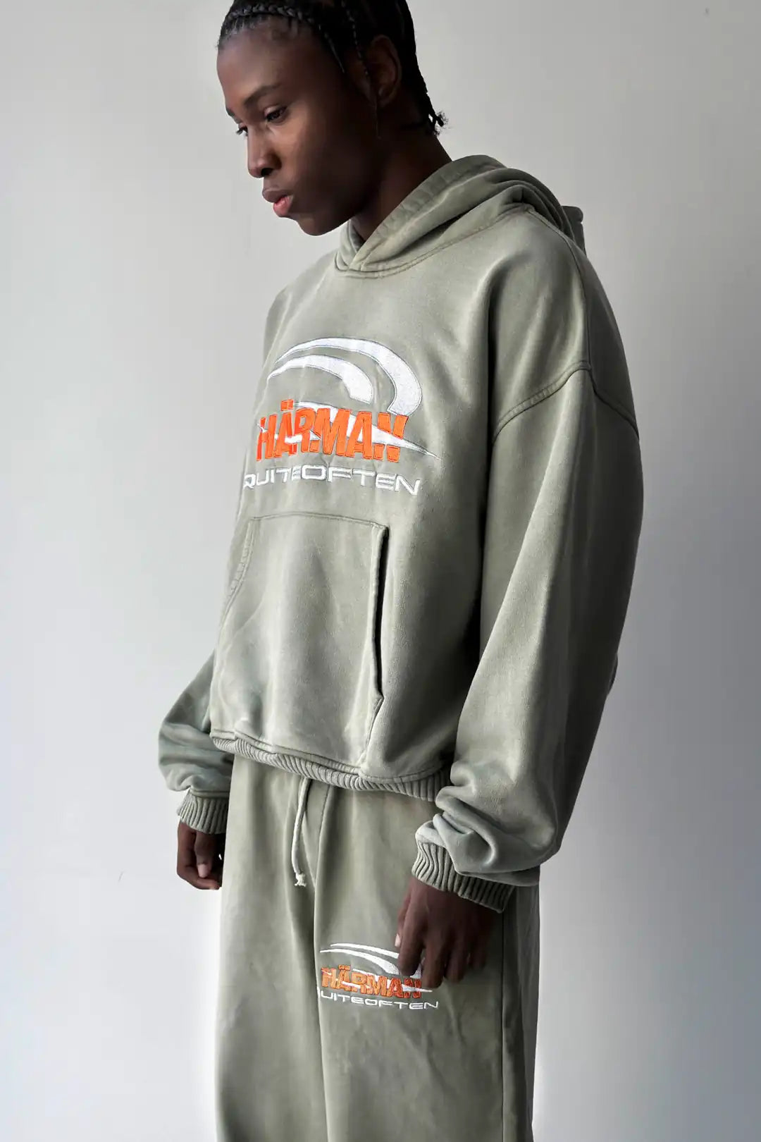 HÄRMAN QUITEOFTEN LOGO GREEN FADED HOODIE