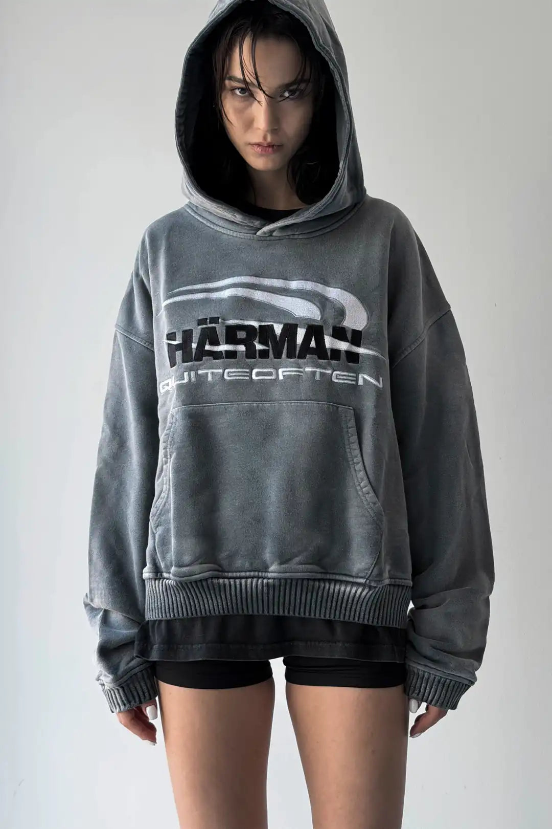 HÄRMAN QUITEOFTEN LOGO FADED HOODIE GREY