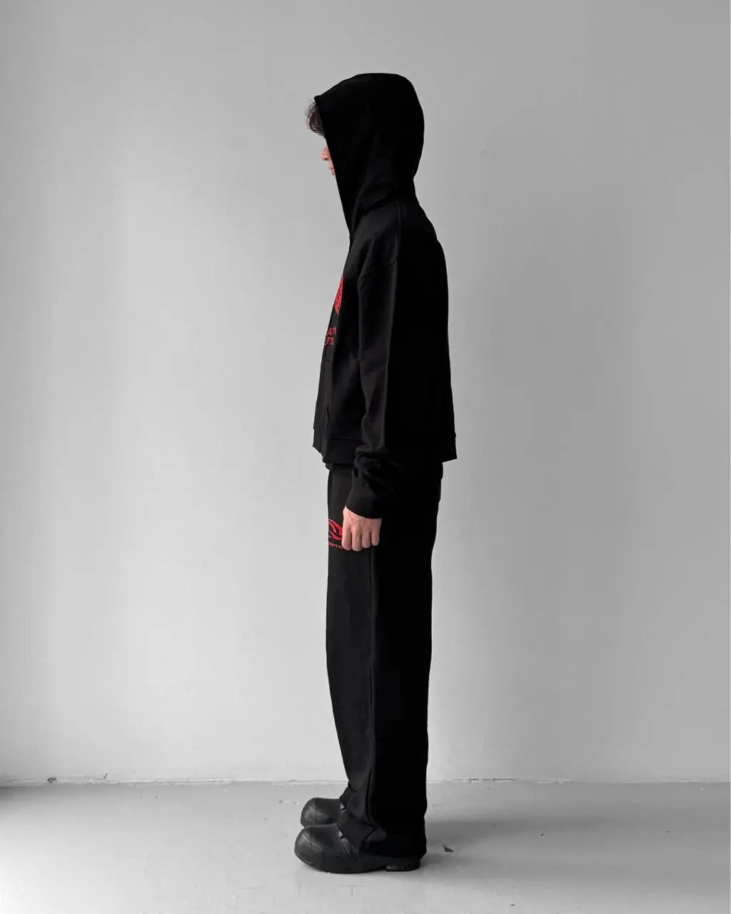 RED ON BLACK COLLEGE ZIP HOODIE