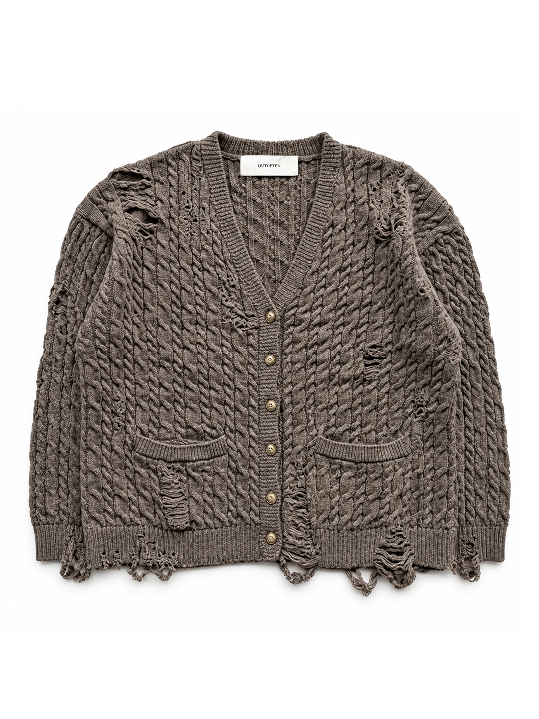 BROWN DISTRESSED CARDIGAN