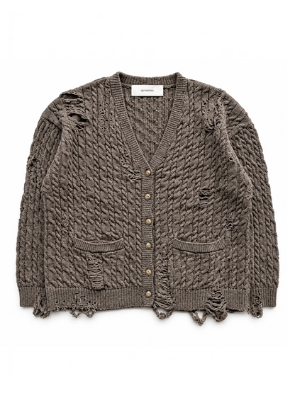 BROWN DISTRESSED CARDIGAN