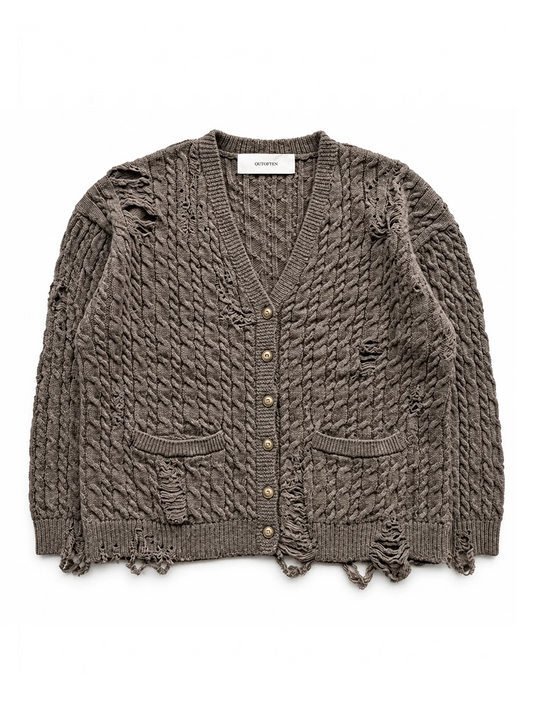 BROWN DISTRESSED CARDIGAN