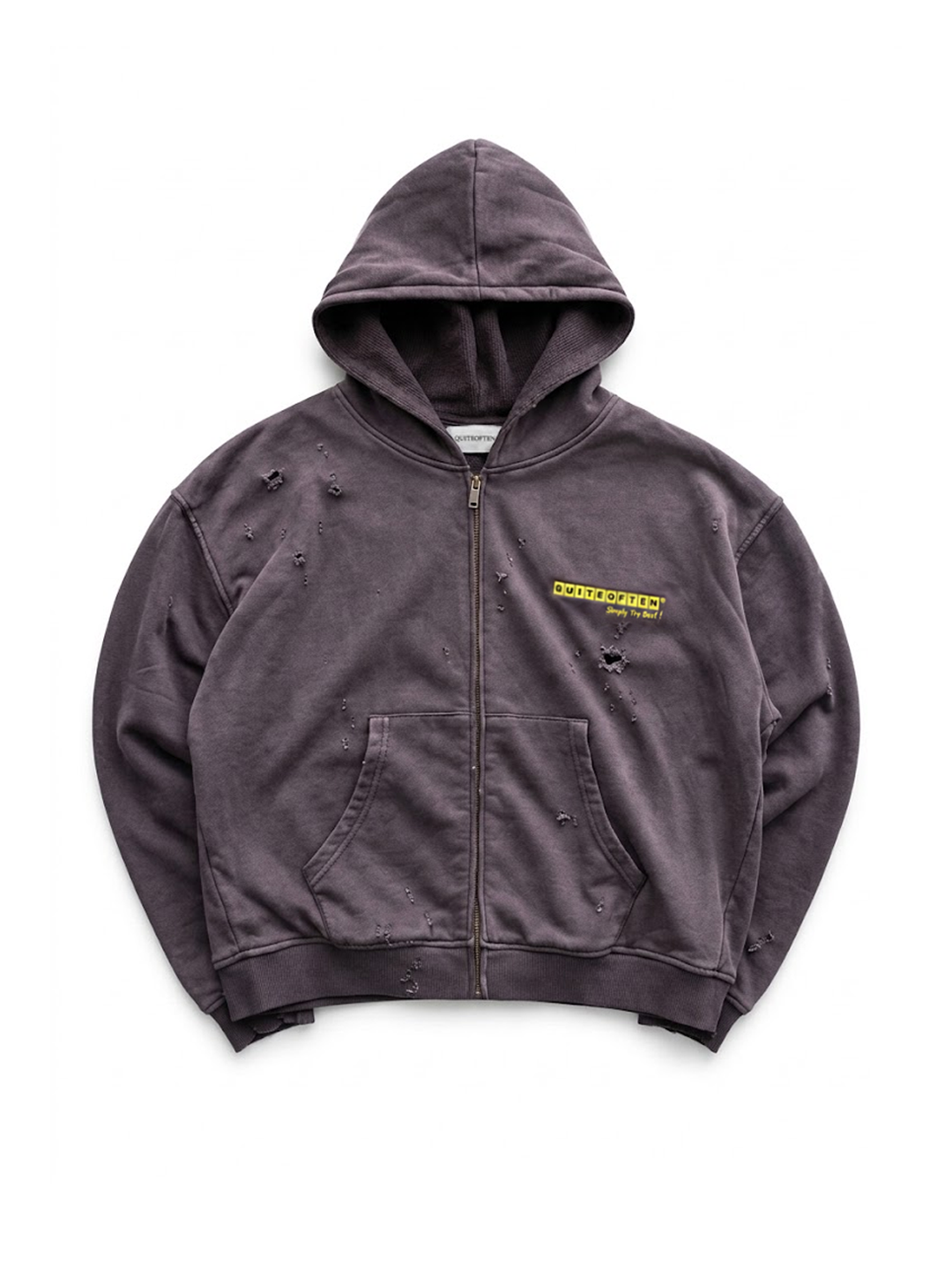 DOUBLE LAYERED WAFFLE LINED HOODIE PLUM