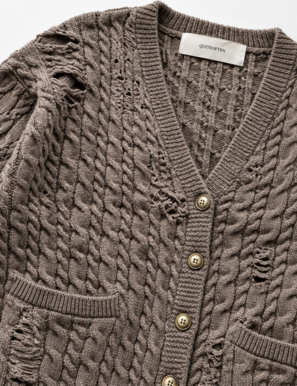 BROWN DISTRESSED CARDIGAN