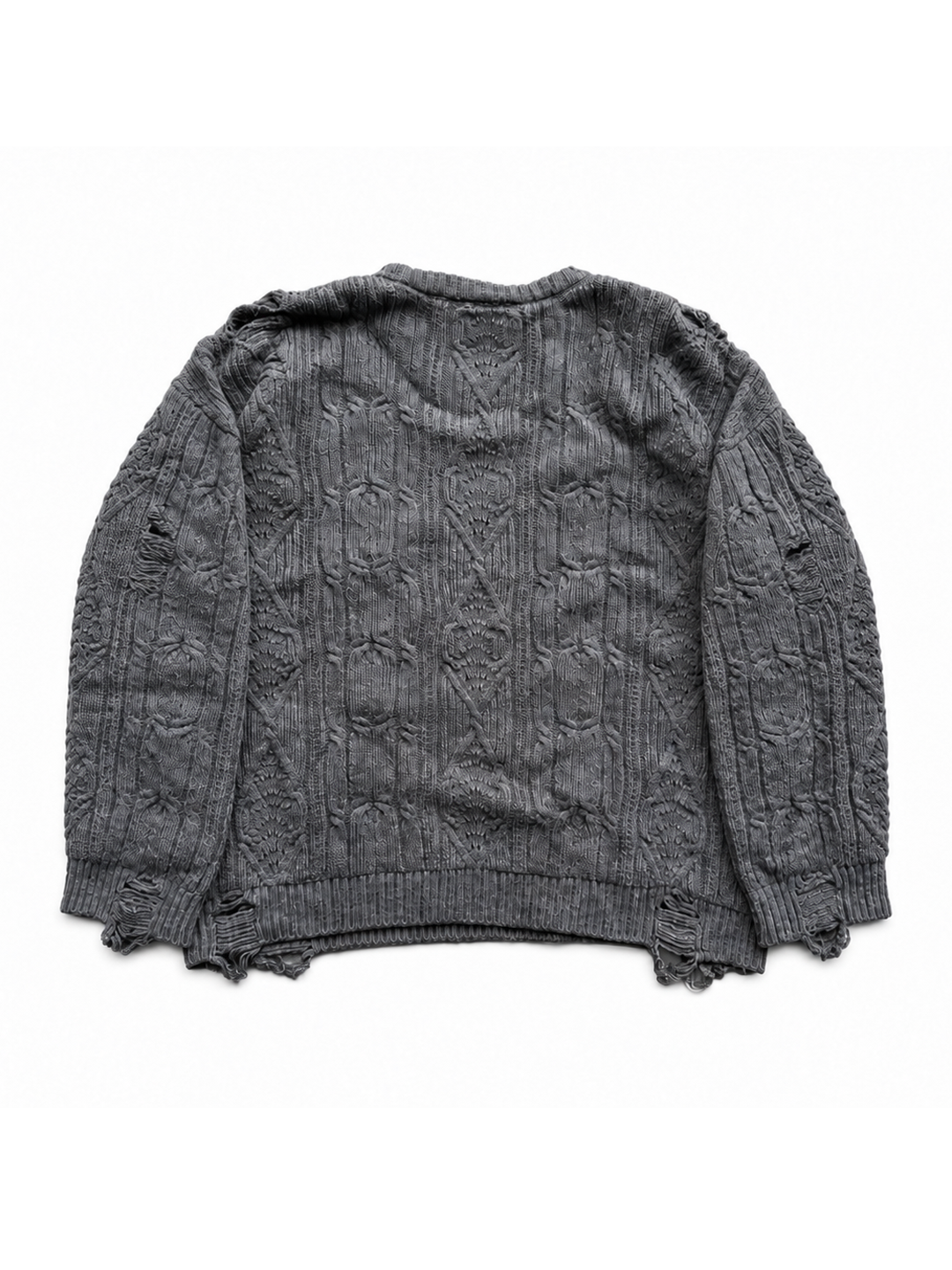 GREY DISTRESSED CABLE CREWNECK