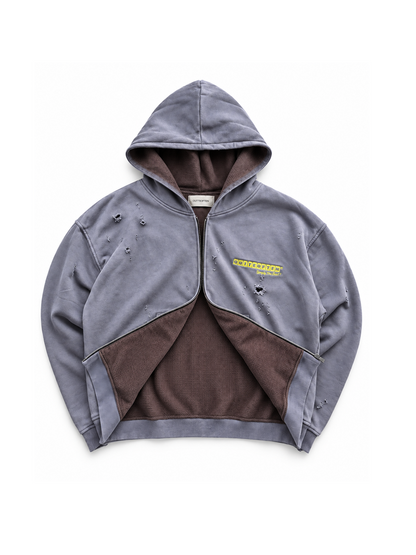DOUBLE LAYERED WAFFLE LINED HOODIE LILAC