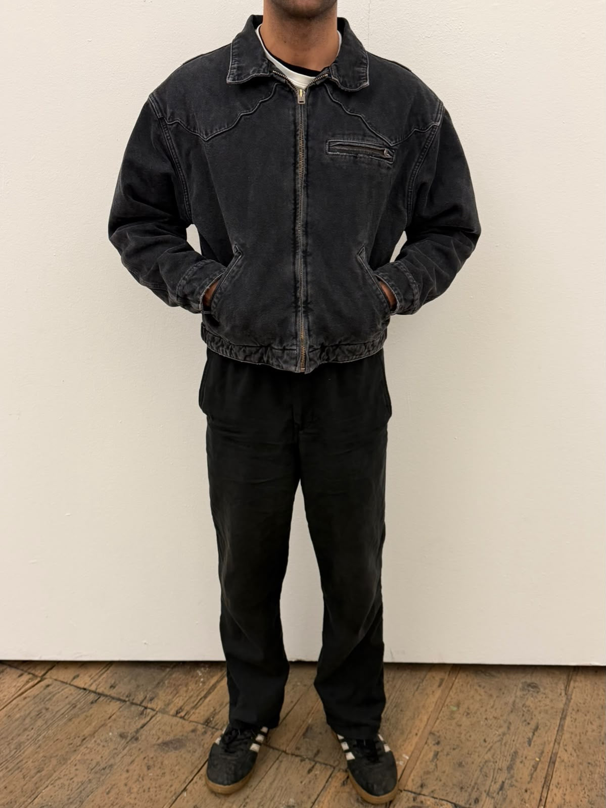 WASHED BLACK PANELED CANVAS JACKET
