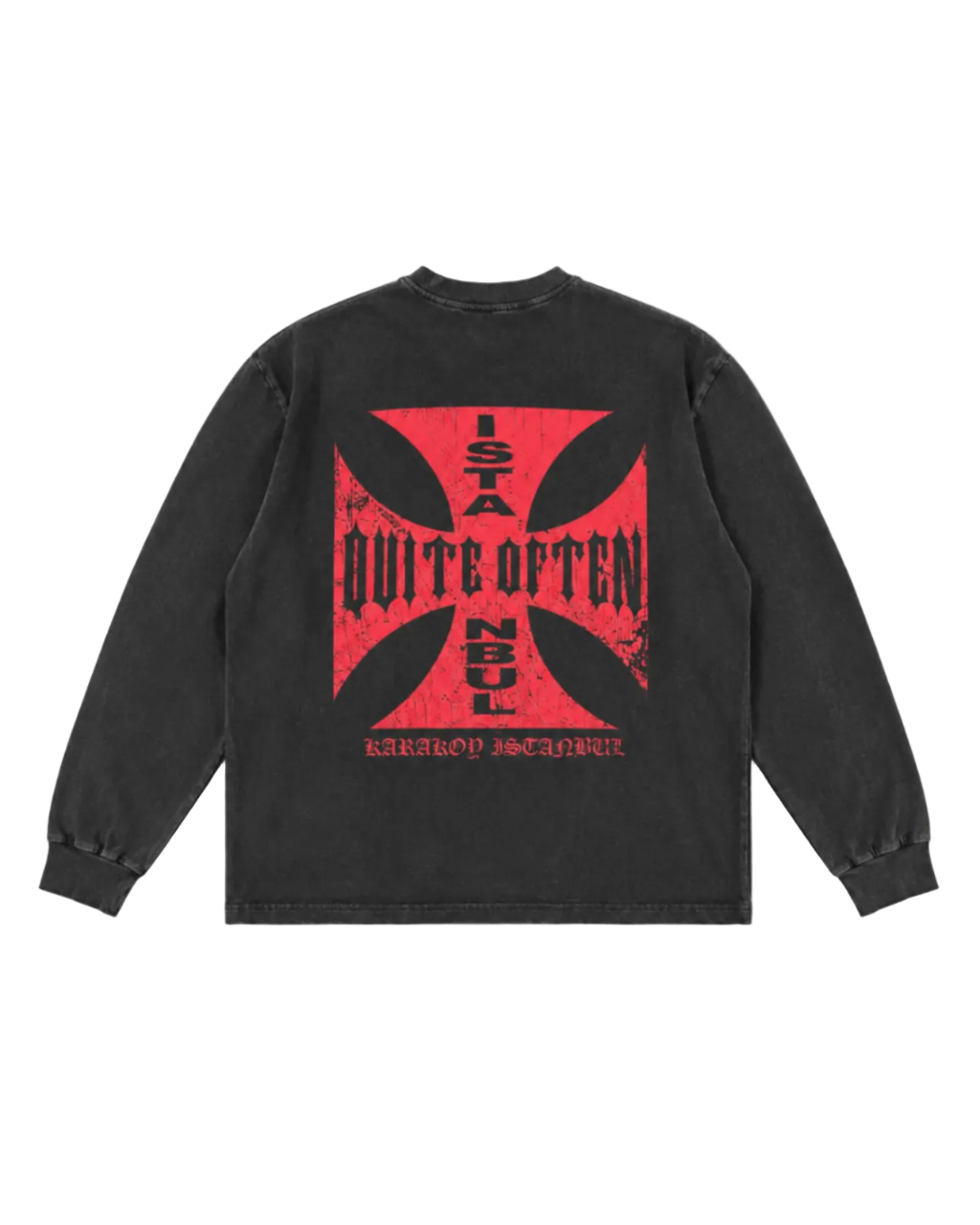 BLACK DISTRESSED CROSS LONGSLEEVE