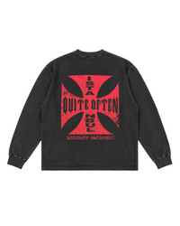 BLACK DISTRESSED CROSS LONGSLEEVE
