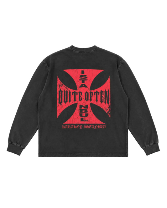 BLACK DISTRESSED CROSS LONGSLEEVE