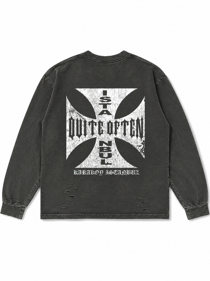 GREY DISTRESSED CROSS LONGSLEEVE