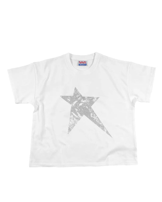 WHITE CROPPED TRAUMA STAR TEE