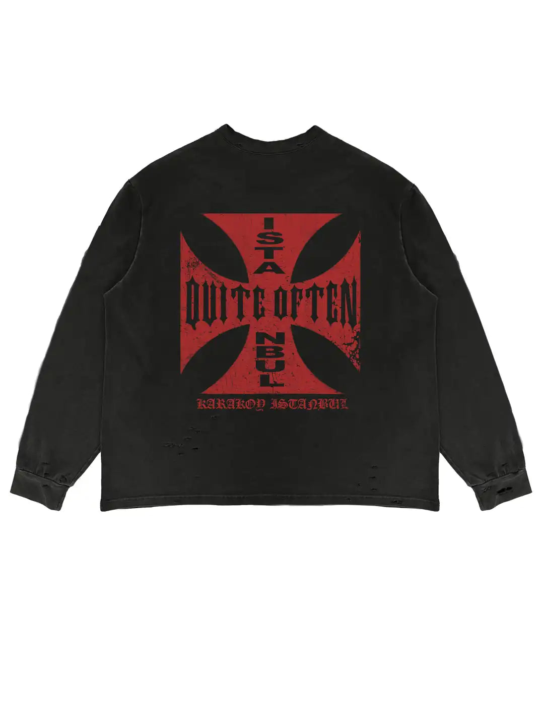 BLACK DISTRESSED CROSS LONGSLEEVE
