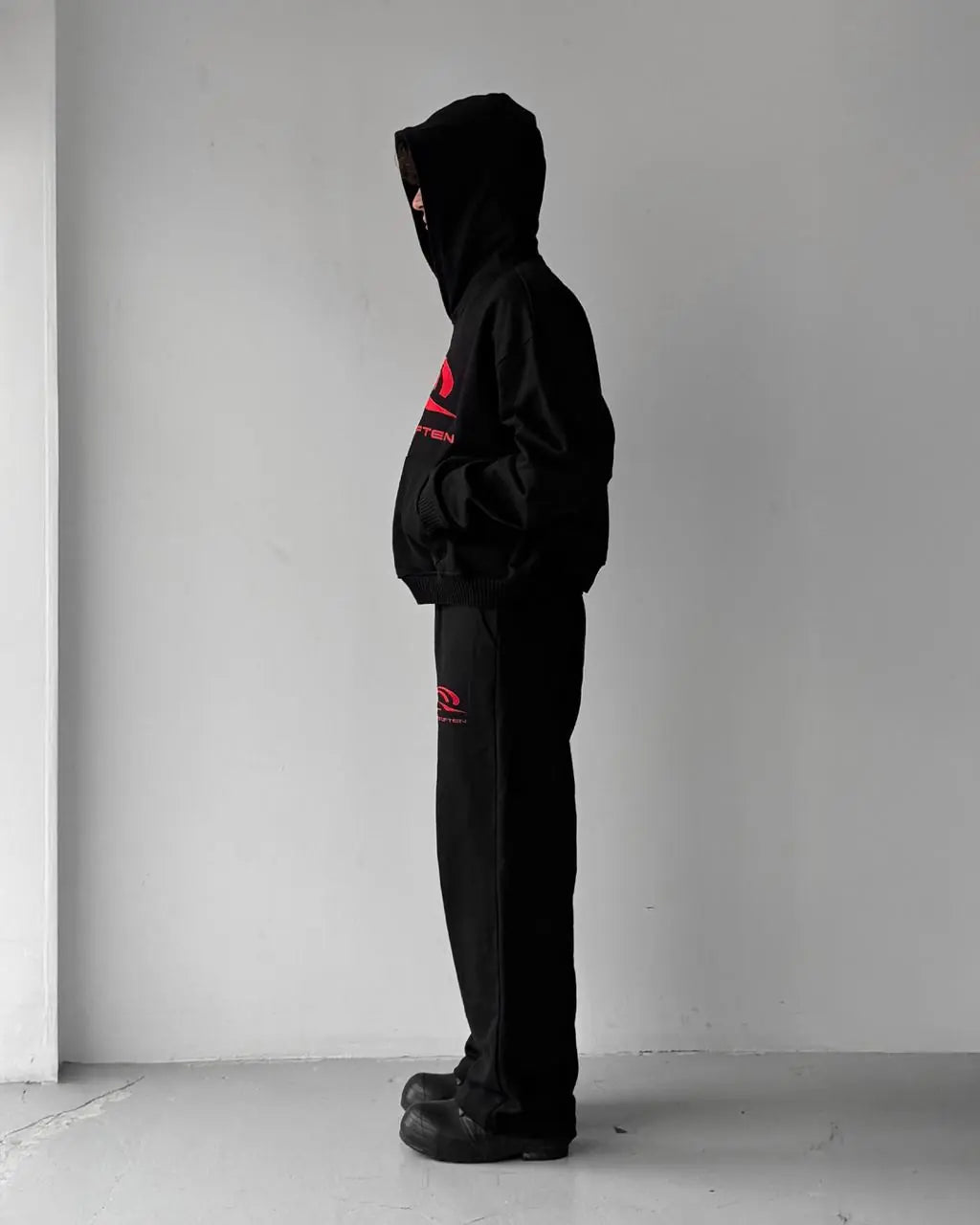 RED ON BLACK SPORTS LOGO HOODIE