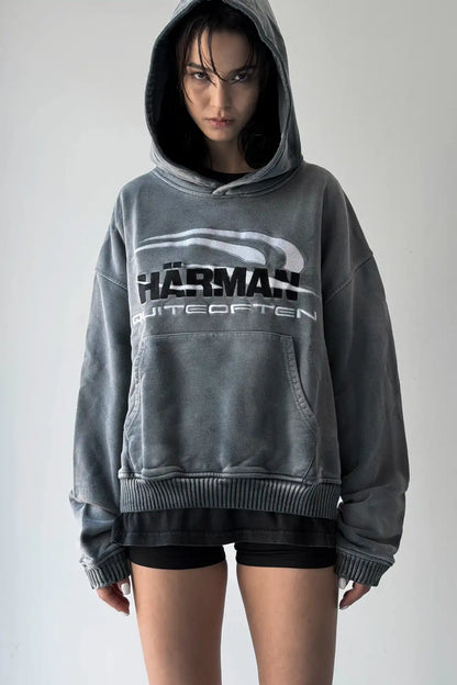 HÄRMAN QUITEOFTEN LOGO FADED HOODIE GREY