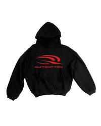 RED ON BLACK SPORTS LOGO HOODIE