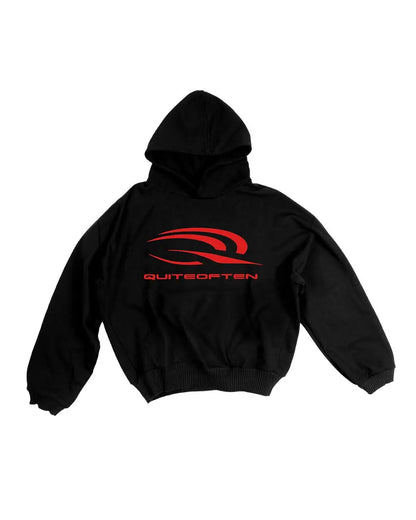 RED ON BLACK SPORTS LOGO HOODIE