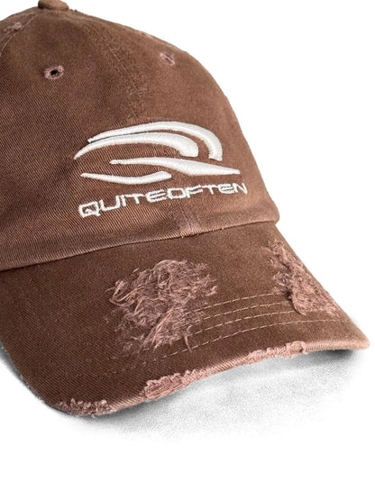 BROWN DISTRESSED SPORTS LOGO HAT