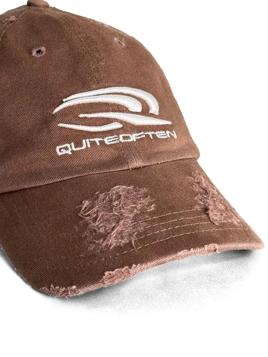 BROWN DISTRESSED SPORTS LOGO HAT