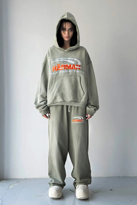 HÄRMAN QUITEOFTEN LOGO GREEN FADED HOODIE