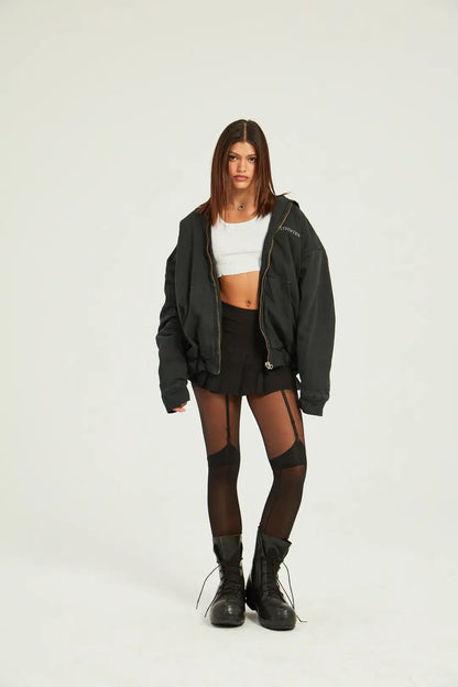 BLACK CANVAS HOODED JACKET