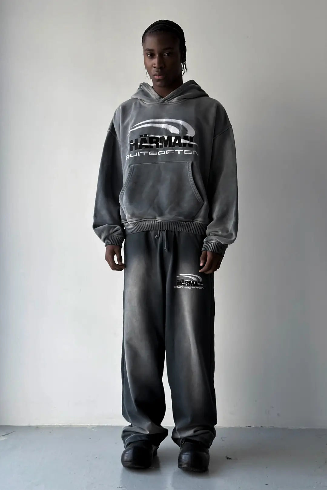 HÄRMAN QUITEOFTEN LOGO FADED HOODIE GREY