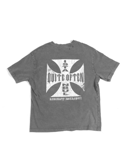 GREY DISTRESSED CROSS TEE