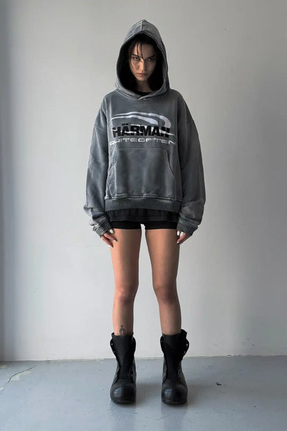 HÄRMAN QUITEOFTEN LOGO FADED HOODIE GREY