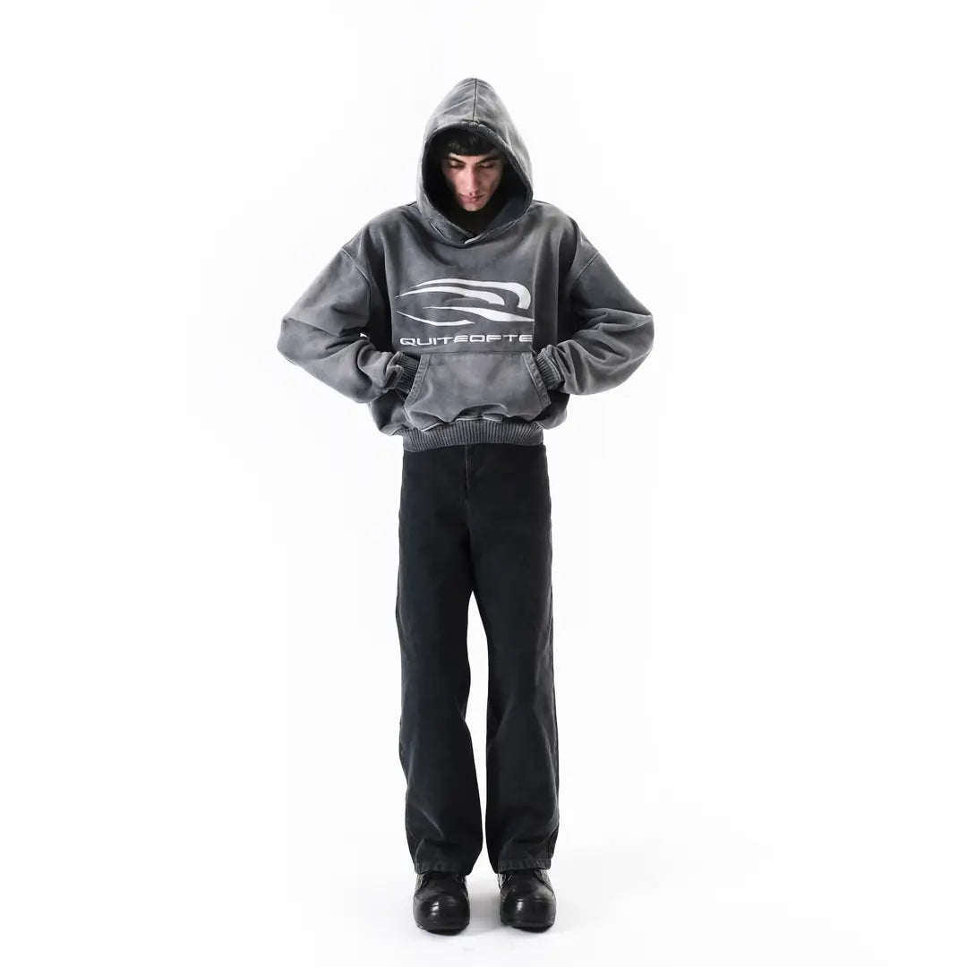 GREY FADED LOGO HOODIE
