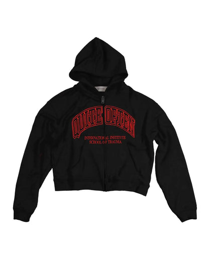 RED ON BLACK COLLEGE ZIP HOODIE