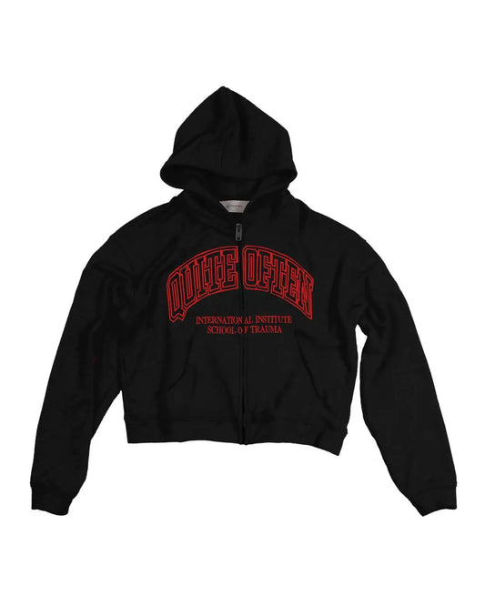RED ON BLACK COLLEGE ZIP HOODIE