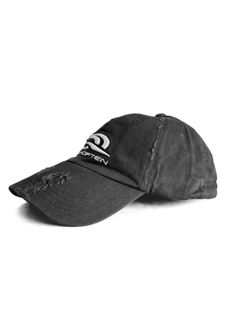 BLACK DISTRESSED SPORTS LOGO HAT