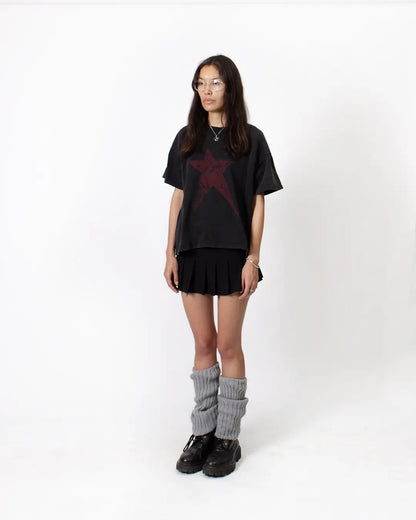 BLACK CROPPED  TRAUMA STAR TEE