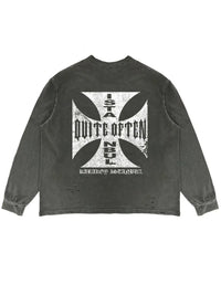 GREY DISTRESSED CROSS LONGSLEEVE