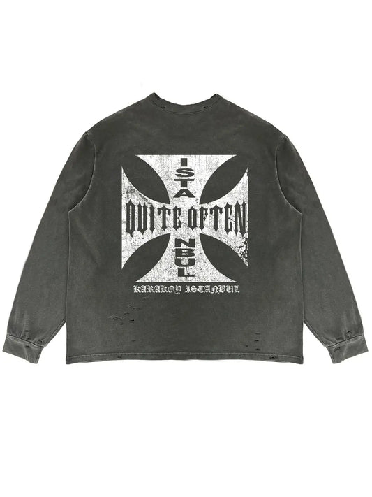 GREY DISTRESSED CROSS LONGSLEEVE