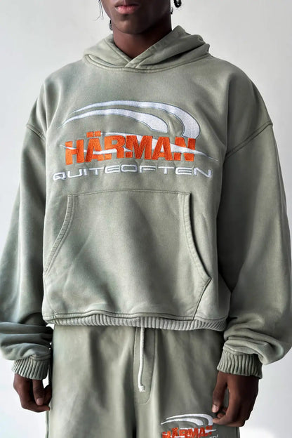 HÄRMAN QUITEOFTEN LOGO GREEN FADED HOODIE