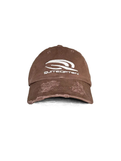 BROWN DISTRESSED SPORTS LOGO HAT