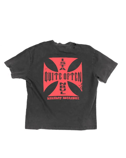 BLACK DISTRESSED CROSS TEE