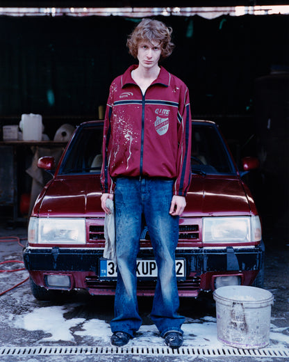 RED BLUE PANELED TRACK JACKET