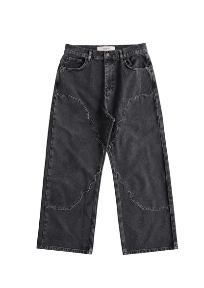 WASHED BLACK PANELED CANVAS PANTS