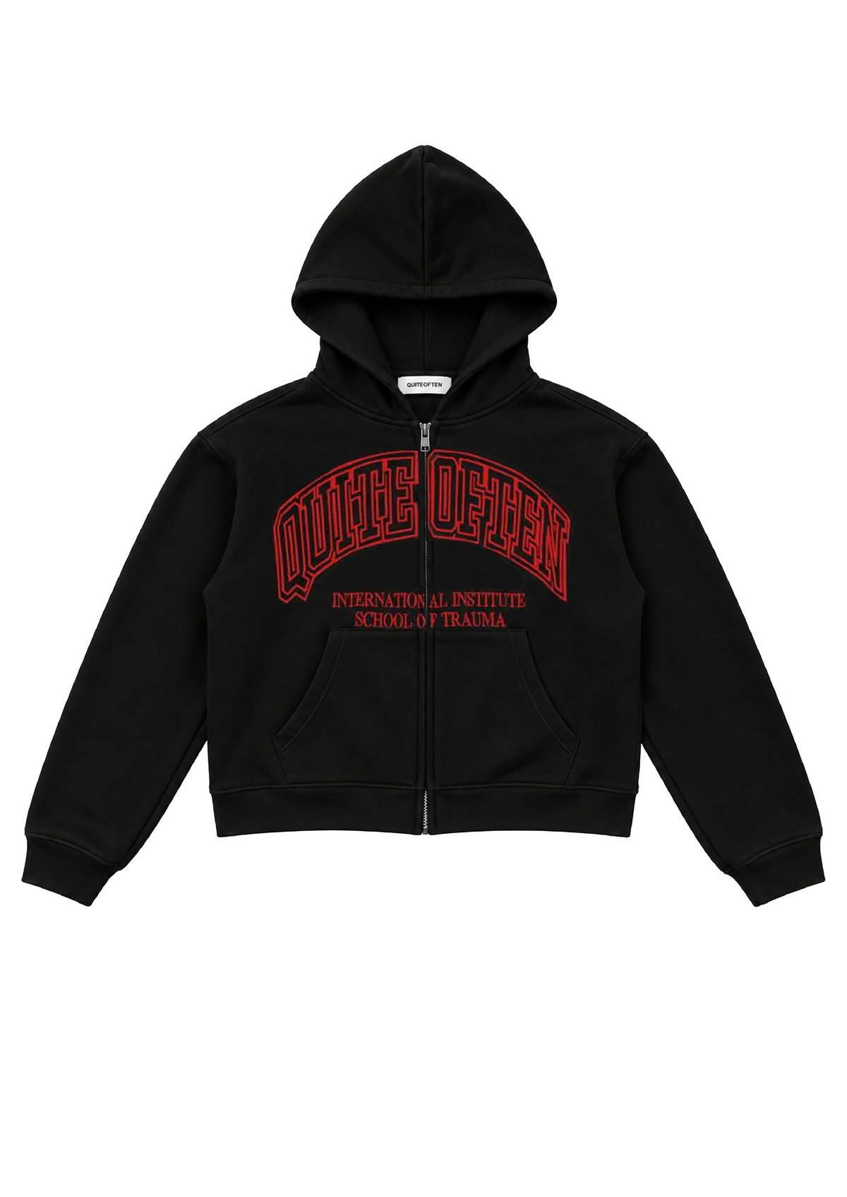 RED ON BLACK COLLEGE ZIP HOODIE