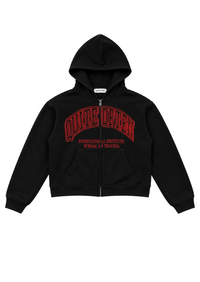 RED ON BLACK COLLEGE ZIP HOODIE