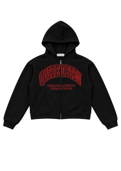 RED ON BLACK COLLEGE ZIP HOODIE