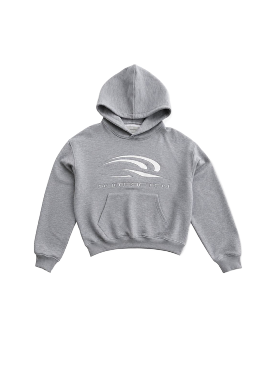 GREY MELANGE SPORTS LOGO HOODIE